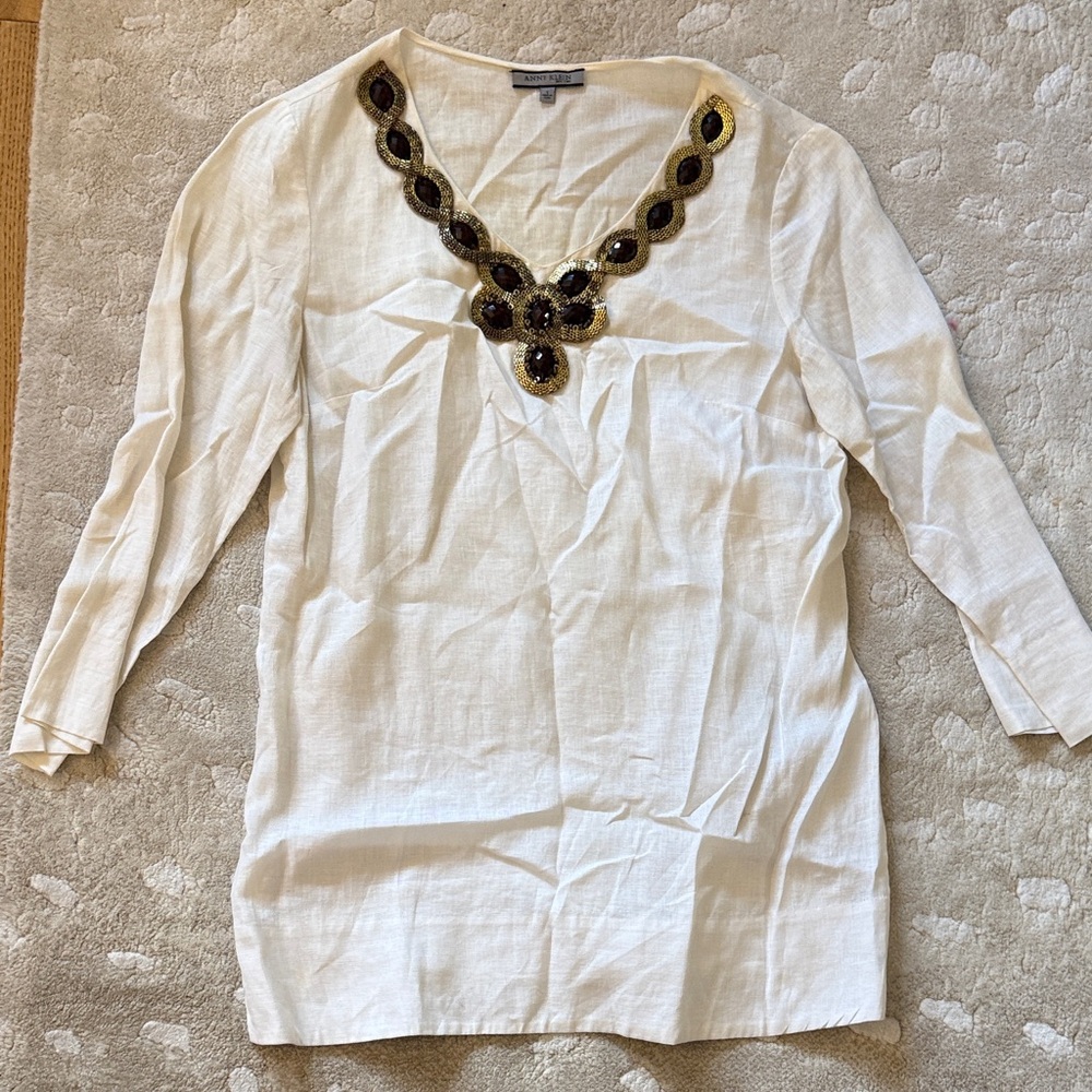 Anne Klein embellished White Linen tunic